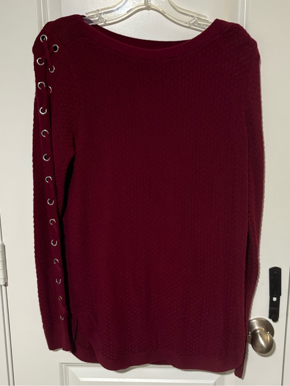Westport Burgundy Lace-Up Sleeve Sweater Size S NWT
